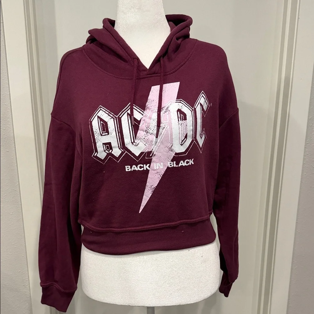 Grayson Threads AC/DC Hoodie Maroon Graphic Pullover Small Rock Band Sweatshirt